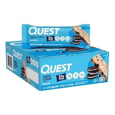 Quest Nutrition Protein Bar, High Protein, Low Carb, Gluten Free, Soy Free, Keto Friendly, 12 Count (Cookie Cream)