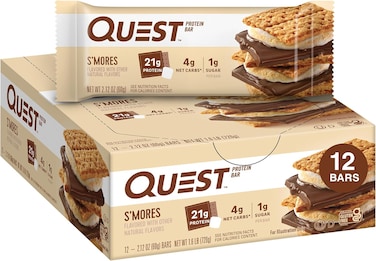 Quest Nutrition S'mores Protein Bar, High Protein, Low Carb, Gluten Free, Keto Friendly, 12 Count