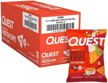 Quest Nutrition Tortilla Style Protein Chips, 19G Of Protein, 4G Net Carbs, Gluten Free (Pack Of 8, Buffalo Ranch)