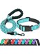 Ladoogo Reflective Collar Padded with Soft Neoprene Breathable Adjustable Nylon Collars for Small Medium Large Dogs (Collar+Leash M Neck 16"-19", Blue)