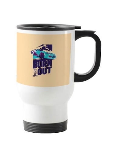 Racing Car Printed Travel Mug White/Beige 13centimeter