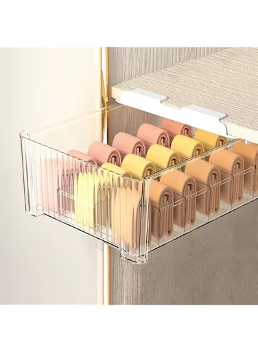 Tazweeq Underwear Organizer Drawer for Closet, 18 Cells Under Shelf Basket with Detachable Divider, Closet Organizer and Storage Box for Bras, Socks, Ties, Belts (Hanging Style, White, 1 Pcs)