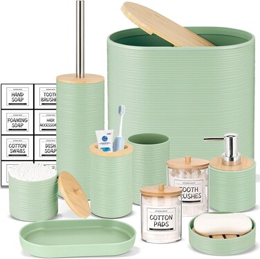 10 Piece Baby Green Bamboo Plastic Bathroom Accessories Set