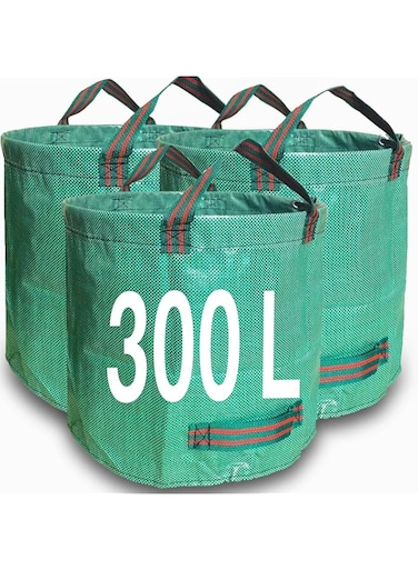 Zucklight Heavy Duty Garden Waste Bags 300 Litre - 3 Sacks Builders Bags Reusable - Industrial Fabric and Handles - Green/Garden Waste Sacks, Garden Bags Heavy Duty with Handles