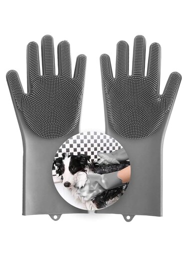 Pet Grooming Gloves - Gentle Dog Bathing and Deshedding Brush - Enhanced Five Finger Design for Dogs, Cats, Rabbits, and Horses