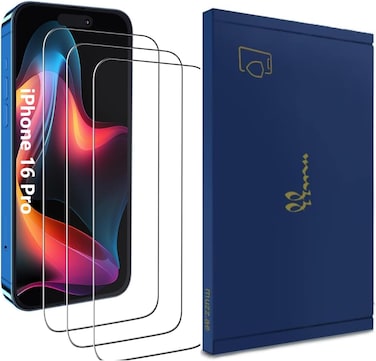 Muzz Clear Screen Protector for IPhone 16 Pro (6.3-inch), 2.5D HD Tempered Glass, 9H Hardness, 3-Pack (iPhone 16 Pro)