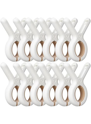 Sunkaioo 12 Pack Plastic Clothes Pins with Strong Anti-Rust Springs,Heavy Duty Beach Towel Clips,Laundry Clothespins to Keep Your Towel, Clothes, Blankets to Dry on Clothesline and Hanging Rack