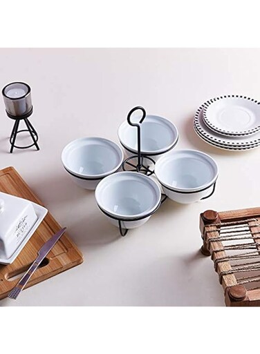 Great Serving 4 Round Bowls on Rack, White, GSC.Y21844