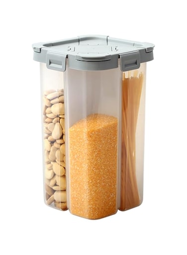 PREMIFY Cereal &amp; Dry Food Storage Container, 2.3L Four-Compartment Container With Lids, And Removable Partition, Airtight Plastic Kitchen Containers BPA Free