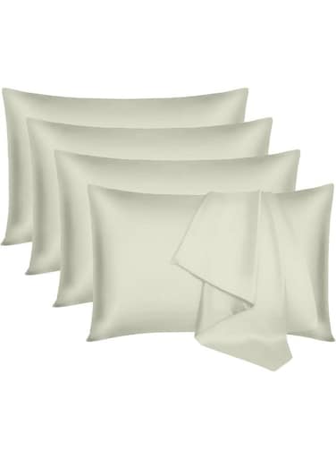 Linen Klub PACK of 4 Standard Pillowcases- Luxurious 100% Cotton 250TC Sateen with Elegant Solid Design, Size: 50 x 75 cm, Soft Cream for a Touch of Sophistication in Your Bedroom