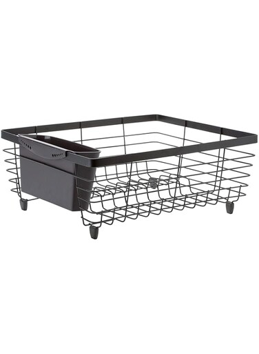 Kitchen Details Flat Wire Countertop or Over the Sink Dish Drying Rack with Cutlery Basket, Bronze