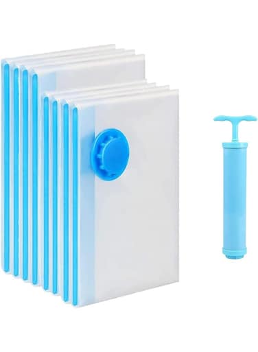 Pack Vacuum Storage Bags, Space Saver Bags (4 Large/4 Medium/1Hand Pump) Compressed Storage Bags, With Suction Pump, Reusable Bags Space Saver, Vacuum Bag for Packing,Clothes, Bedding, Travel