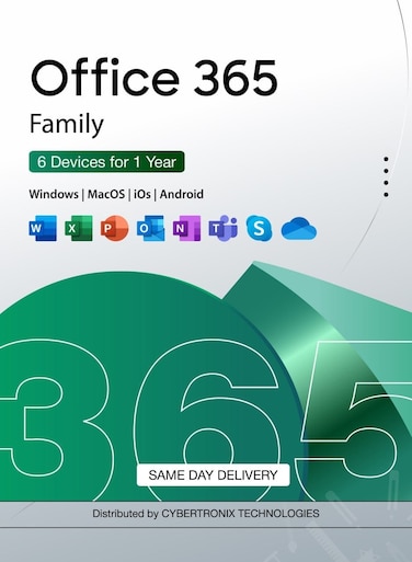 Microsoft Office 365 Family - 1 Year Subscription for 6 Devices   Digital License   Same Day Delivery