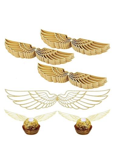 50Pcs Gold Glitter Wing Cupcake Chocolate Toppers for Party &amp; Birthday Decorations