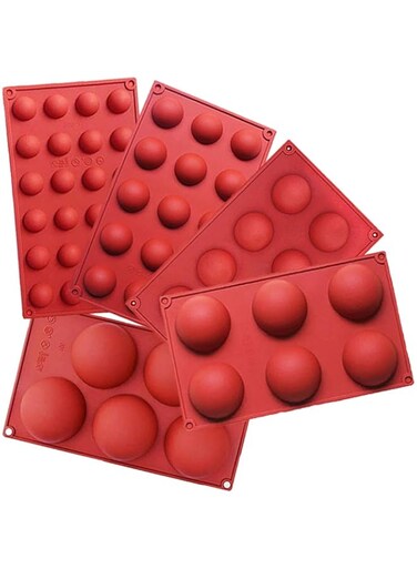 Ausplua 5Pack Sphere Silicone Molds, Silicon Dome mold semi sphere Baking Mould for Making Candy, Chocolate,Cake,Jelly,Variety Sizes（Brick Red)