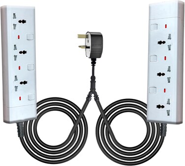 هاسان 3 مقابس، 3 أمتار (10 أقدام) ×2 سلك تمديد ثنائي الطرف شديد التحمل – 13 أمبير / 3000 واط، مقبس متعدد الأوضاع العالمي، قابس واحد طرفان، مثالي لغرفة المعيشة والمكتب والمطبخ