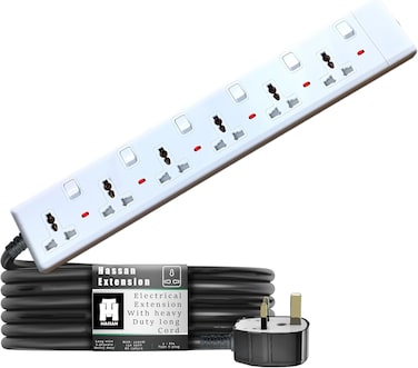 Hassan Heavy Duty Extension Board, 6 Universal Sockets, 10m, 13A 3000W