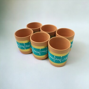 ARK Naturals Terrapura Pure Clay Handmade Hand Painted Clay Glasses Set of 6 Pieces. Each Glass 300 ml x 6 Pieces
