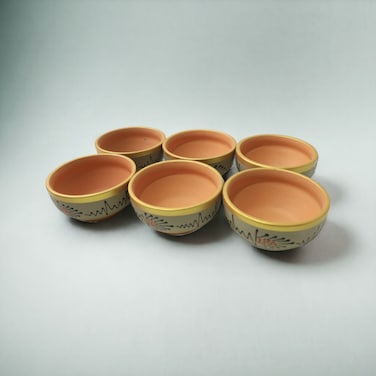 ARK Naturals Terrapura Pure Clay Handmade Hand Painted Clay Bowls Set of 6 Pieces. 200 ml each