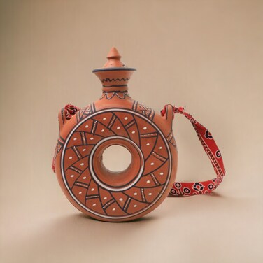 ARK Naturals DhaaroVibes Terracotta - clay Donut Shape Water Bottle 1000 ml. Organic and Safe. A