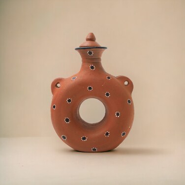 ARK Naturals DhaaroVibes Terracotta  - clay Donut Shape water Bottle 300 ml. Organic and Safe. A