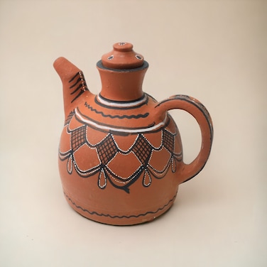 ARK Naturals DhaaroVibes  - clay Handmade Hand Painted Organic Clay Village Vibe Teapot 700 ml