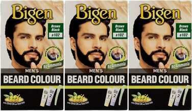 Bigen Men's Beard Colour   No Ammonia Formula with Aloe Extract &amp; Olive Oil - Brown/Black B102   Pack of 3