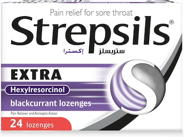 Strepsils Extra Blackcurrant, Effective Pain Relief For Sore Throats, 24 Lozenges
