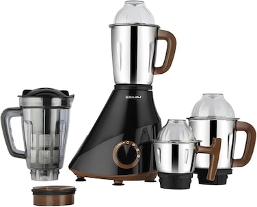 Bajaj Armor Series QuadraMax 1000W Mixer Grinder   4 Jars   DuraCut Blades   Military Grade Jars   2 Yrs Warranty 【Black/Chocolate】