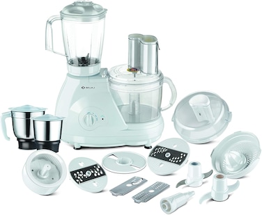 Bajaj FX 11 Food Factory 600-Watt Food Processor with 3 Jars &ndash; Multipurpose Kitchen Appliance for Mixing, Grinding, Chopping &amp; More (White)