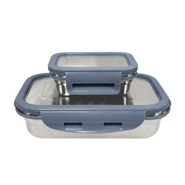 BOROSIL RECTANGULAR TIFFIN WITH GREY STEEL LID - 800ML + 200ML