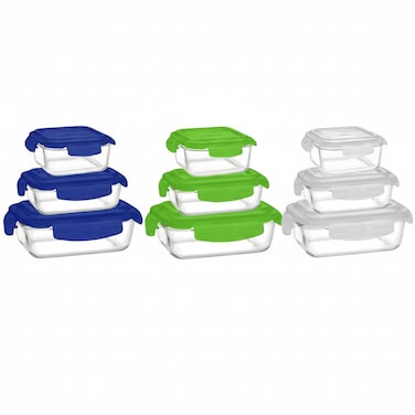 Borosil 3-Piece Glass Food Storage Set with Assorted Airtight Lids - (320ml, 370ml, 1.04L), 12DSPL12 - ASSORTED