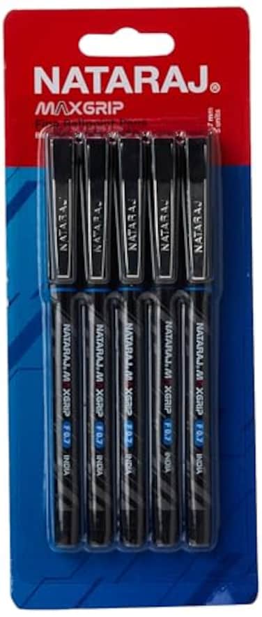 Nataraj Maxgrip Fine Ball Point Pens &ndash; 5 Piece Pack, 0.7mm Blue Ink, Smooth &amp; Comfortable Writing