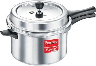 Prestige Popular Plus Svachh Aluminium 7.5 L Pressure Cooker Controls Spillage Metallic Safety Plug Gas And Induction Compatible Silver  5 Years Warranty