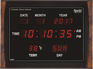 Ajanta Digital Wall Clock &ndash; Large LED Display with Modern Brown Plastic Body &ndash; 117W x 19.6L x 13H Inches &ndash; Stylish Digital Clock for Home, Office &amp; Reception Areas (Model DC-037)