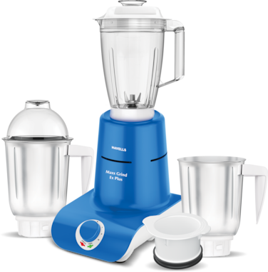 Havells Maxx Grind Ex Plus, 900W Copper Motor, Mixer Grinder cum Blender with 1.5L Blending Jar, 1.5L Liquidizing Jar, 1.5L Wet and Dry Jar convertible with Spacer Lid to Chutney Jar, Blue and White