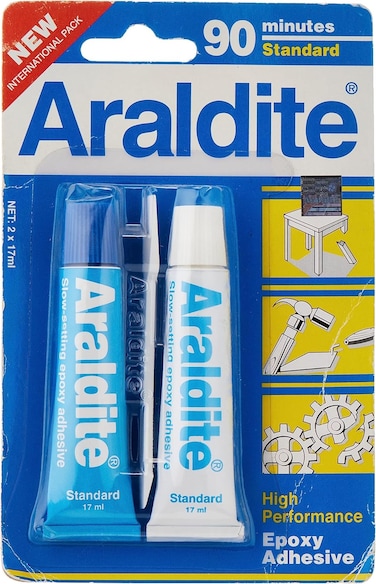 Araldite Epoxy Adhesive Glue, Standard 90-Minute (Blue &amp; White) - 2 Tubes, 17ml Each