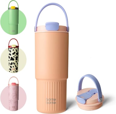 bottlebottle BOTTLE BOTTLE Insulated Water Bottle with Straw and Handle for School Car Sports Home Office 26oz Leak Proof Water Bottles(Peach)