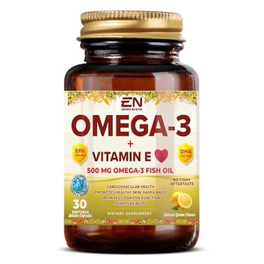 Empower Nutrition Omega-3 + Vitamin E, 500 mg Omega-3 Fish Oil, Supports Cardiovascular Health, Cognitive Function, Skin &amp; Joint Flexibility (30 Softgels)
