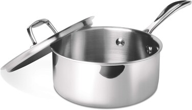 MILTON 18 cm, 2.2 Litre Triply Stainless Steel Sauce Pan with Lid, Dishwasher Safe, Even Heat Distribution, Induction &amp; Flame Safe, Sturdy Handles - Silver