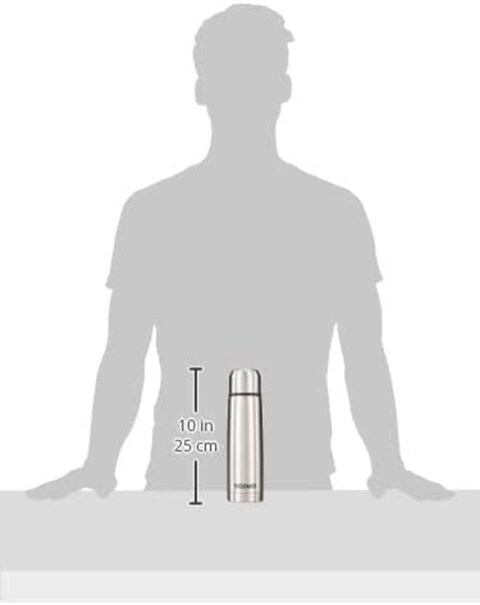 MILTON 500ml Thermosteel Flask with Jacket, Keeps Drinks Hot and Cold for 24 Hours, 18/8 Stainless Steel, Double-Walled Vacuum Insulated Water Bottle with Inner Copper Coating - Plain Lid - Silver