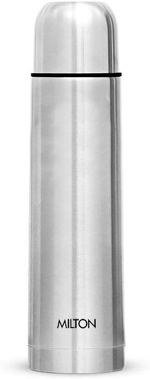 MILTON 500ml Thermosteel Flask with Jacket, Keeps Drinks Hot and Cold for 24 Hours, 18/8 Stainless Steel, Double-Walled Vacuum Insulated Water Bottle with Inner Copper Coating - Plain Lid - Silver