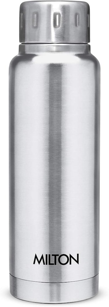 زجاجة مياه ميلتون المعزولة بالفراغ، سعة 300 مل، تحافظ على المشروبات ساخنة وباردة لمدة 24 ساعة، مصنوعة من الفولاذ المقاوم للصدأ 18/8، ترمس مزدوج الجدار مع طلاء نحاسي داخلي للرياضة والسفر، إلفين - فضي