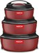 MILTON Ernesto Inner Stainless Steel Jr. Casserole Set of 3 (420 ml, 850 ml, 1.43 litres), Red   Easy to Carry   Serving   Stackable