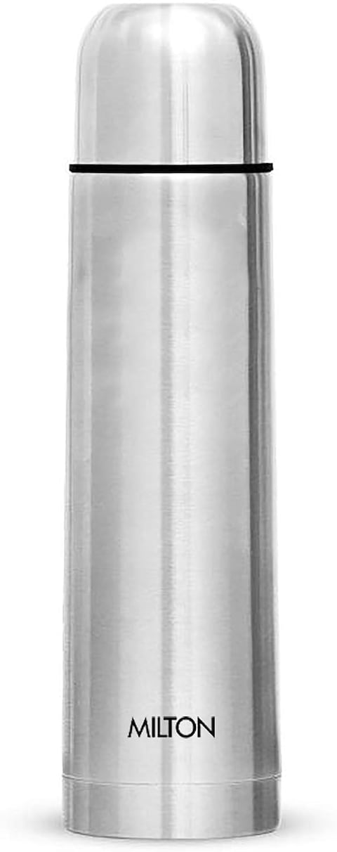 MILTON 1000ml Thermosteel Flask with Jacket, Keeps Drinks Hot and Cold for 24 Hours, 18/8 Stainless Steel, Double-Walled Vacuum Insulated Water Bottle with Inner Copper Coating - Plain Lid - Silver