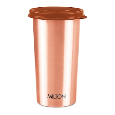 MILTON Copper Tumbler with Lid, 480ml, 100% Pure Copper, BPA Free Water Tumbler, Leak Proof, Office Tumbler, Boosts Immunity, Supports Digestive &amp; Liver Health, Ayurveda Inspired