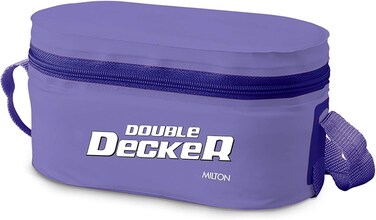 MILTON 6-Piece Lunch Box Set with Insulated Bag &amp; Cutlery - Includes Microwave-Safe Containers (450ml, 2pcs of 280ml), Keeps Food Hot, Ideal for Office &amp; School Tiffin - Double Decker - Purple