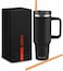 Milton 300ml Vacuum Insulated Travel Coffee Mug With Strainer &amp; Lid, Keeps Drinks Hot &amp; Cold, 18/8 Stainless Steel Tumbler, Double-Walled Thermos Flask With Inner Copper Coating For Cappuccino - Black