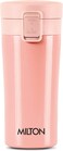 MILTON 350ml Vacuum Insulated Travel Coffee Mug with Strainer &amp; Lid, Keeps Drinks Hot &amp; Cold, 18/8 Stainless Steel Tumbler, Double-Walled Thermos Flask with Inner Copper Coating for Cappuccino - Peach
