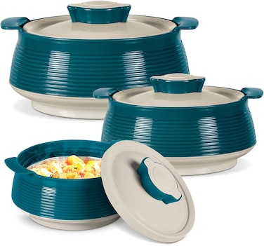 MILTON 3-Piece Casserole Set (850ml, 1.35L, 1.85L) Double-Walled Hotpot with PU Insulation &amp; Stainless Steel Inner, Keeps Food Hot/Cold, Perfect for Serving Chapati, Roti &amp; Mandi - Venice Reg - Green